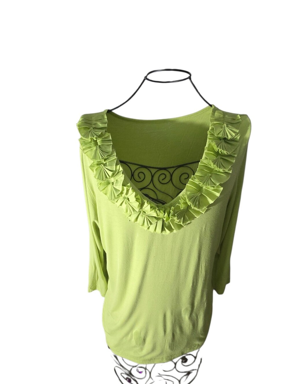 Coldwater Creek Green Ruffle Scoop Neck Women's Top Size Small NWT